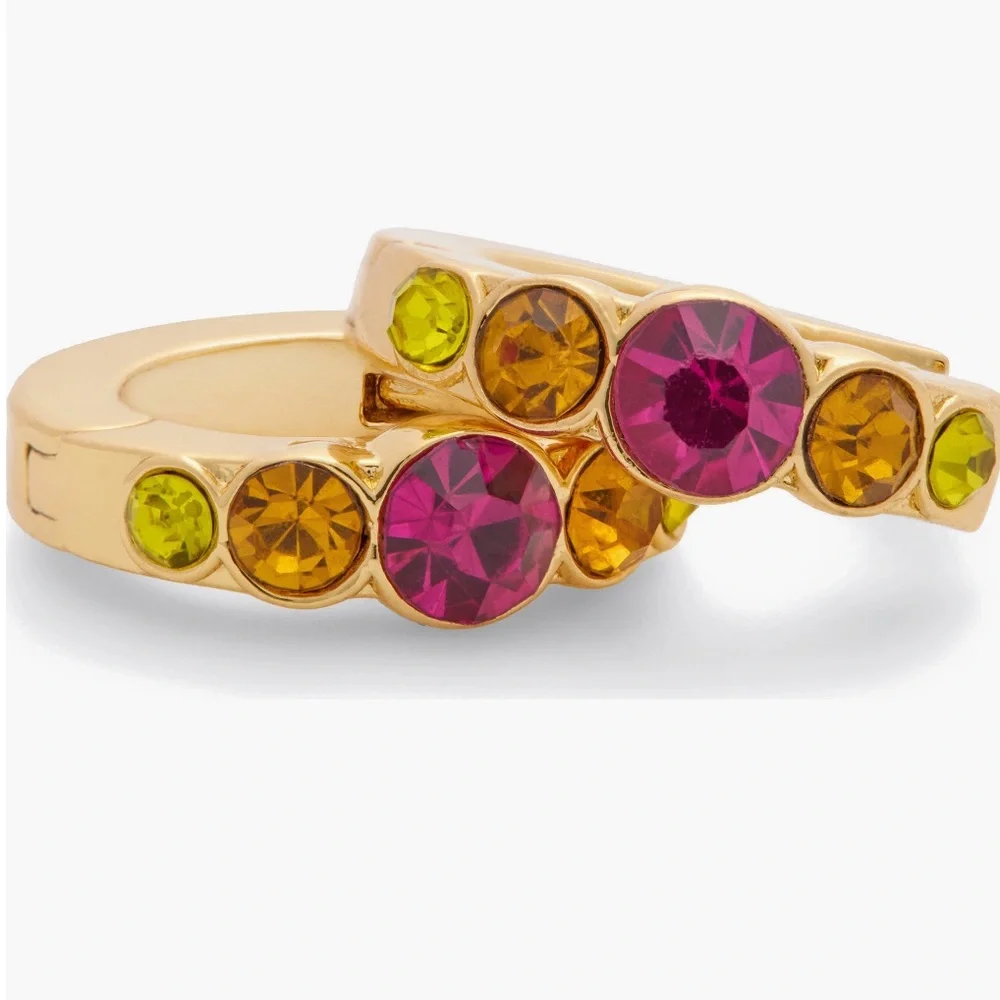 Kurt Geiger London NWT small gold crystal huggie earrings with 5 varied crystals - Picture 3 of 15